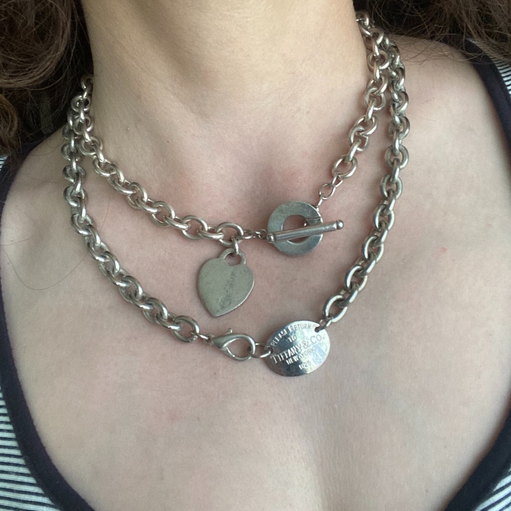 Faux Tiffany and Co. Silver Heart Toggle Necklace
